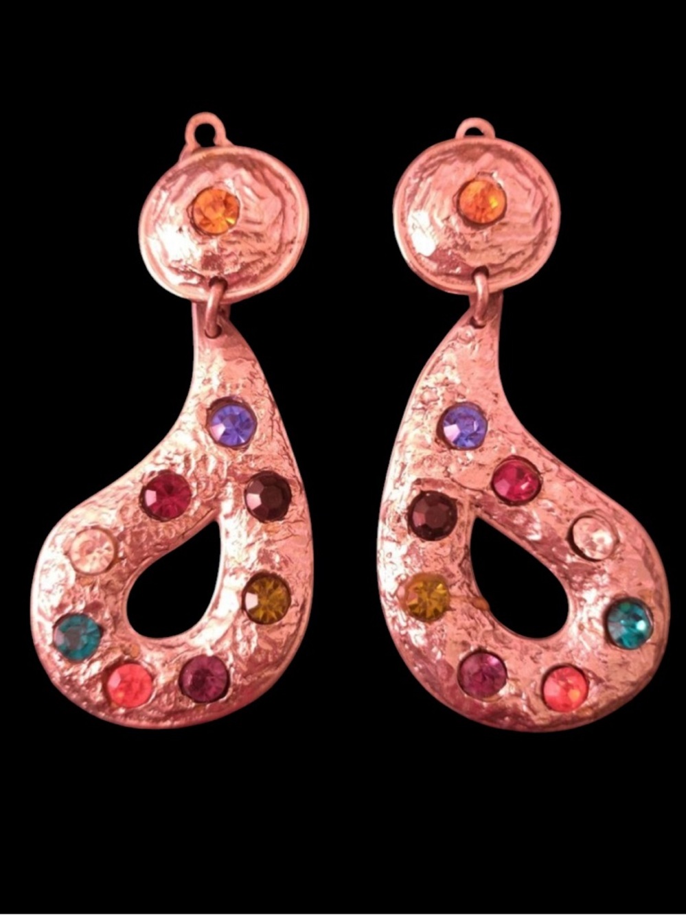 Edouard Rambaud Silver Tone Multicolor Crystal Teardrop Dangle Earrings